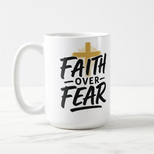 恐怖に対する信仰ホワイト15オズコーヒーマグ コーヒーマグカップ (左)