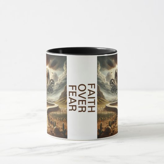 恐怖に対する信仰 – シュールな風景コーヒーマグ マグカップ (中央)