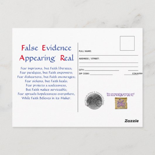 『恐怖のはがきに対する信仰』 ポストカード (裏面)