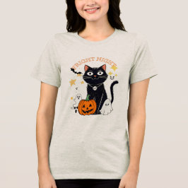 恐怖の夜ハロウィン猫 トライブレンドTシャツ