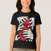 恐怖の赤い悪魔の顔の芸術作品 手で顔を覆う トライブレンドTシャツ (正面)