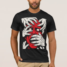 恐怖の赤い悪魔の顔の芸術 手で顔を覆う Tシャツ