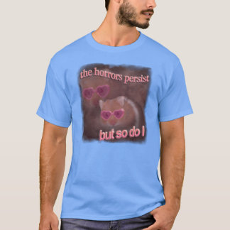 恐怖は続くけど私も頑張るハムスター文字アート f tシャツ