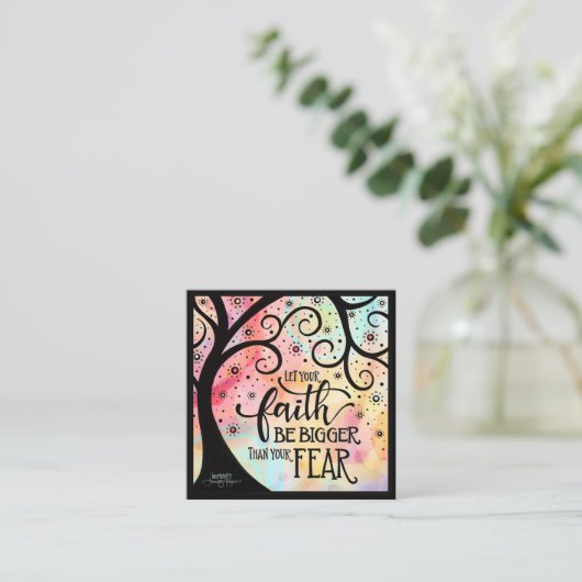 「恐怖より大きな信仰」インスピレーション親切カード スクエア名刺 (スタンド正面)