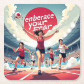 恐怖を受け入れる – かわいいやる気を起こさせるランナー スクエアペーパーコースター (正面)