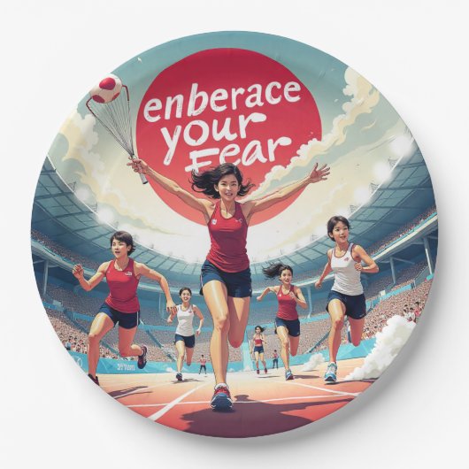 恐怖を受け入れる – かわいいやる気を起こさせるランナー ペーパープレート (正面)