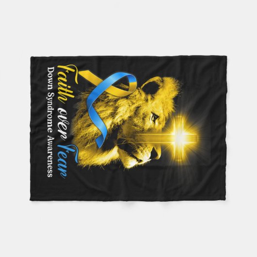 恐怖ダウン症候群に対するキリスト教の獅子十字信仰 フリースブランケット (正面(横))