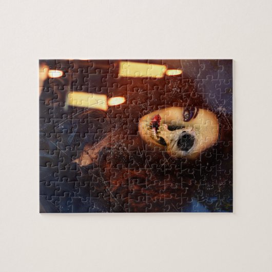 恐怖女の子の蝋燭の変種の気色悪い恐怖 ジグソーパズル (横)