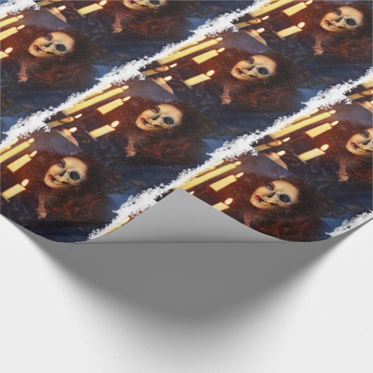 恐怖女の子の蝋燭の変種の気色悪い恐怖 ラッピングペーパー (角)