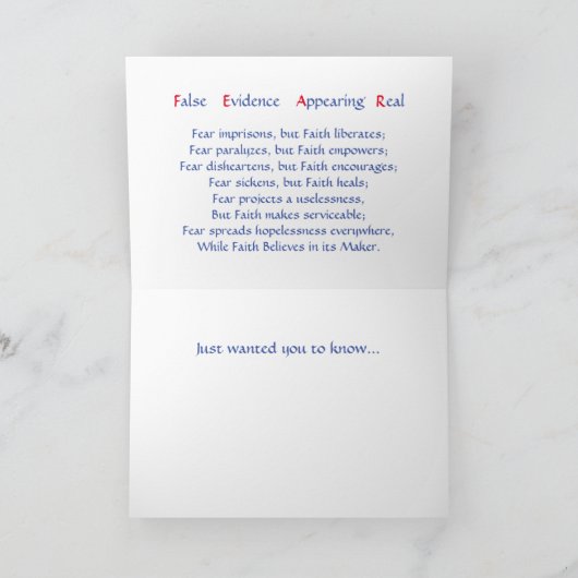 恐怖心に対する信仰の折り畳まれたグリーティングカード カード (内部)