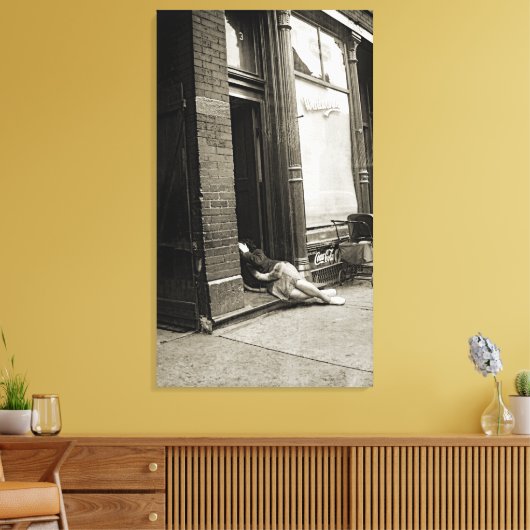 恐慌の時代の崩壊した女性のベビーのキャリッジ写真 キャンバスプリント (インサイチュ (リビング))