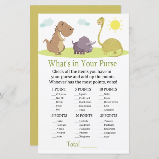 恐竜あなたの財布ゲームの赤ちゃんシャワーに何がある (正面/裏面)