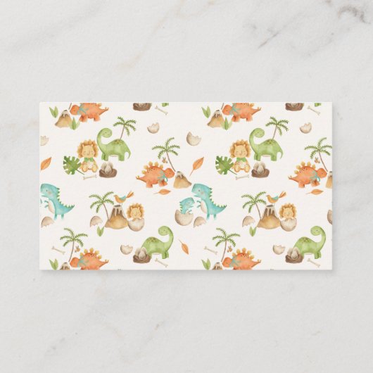 恐竜おむつラッフルチケットTRexベビーシャワー エンクロージャーカード (裏面)