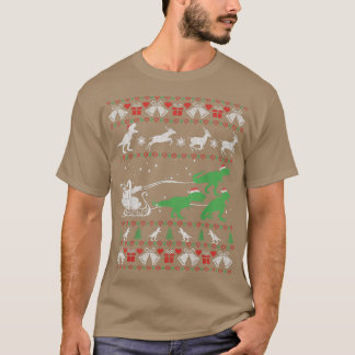 恐竜おもしろいとサンタの醜いクリスマスセーター Tシャツ