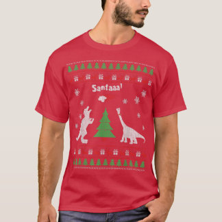 恐竜おもしろいとサンタの醜いクリスマスセーターT Tシャツ