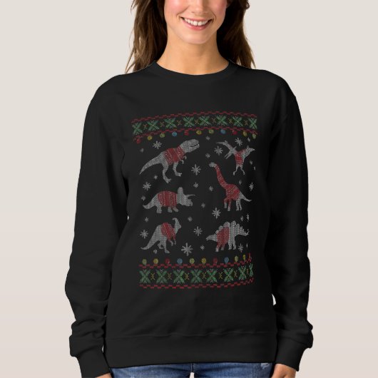 恐竜おもしろいのクリスマスの醜いクリスマスセーター スウェットシャツ (正面)