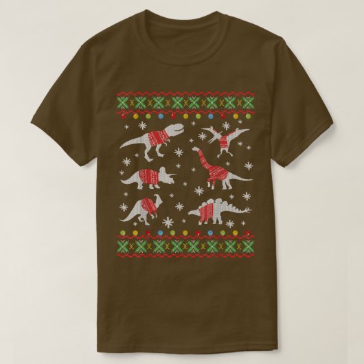 恐竜おもしろいのクリスマスの醜いクリスマスセーター Tシャツ (デザイン正面)