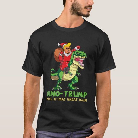 恐竜おもしろいのクリスマスザに乗る恐竜トランプ Tシャツ (正面)