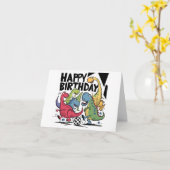 恐竜おもしろいのサ遊ッカー誕生日カード カード (黄色い花)