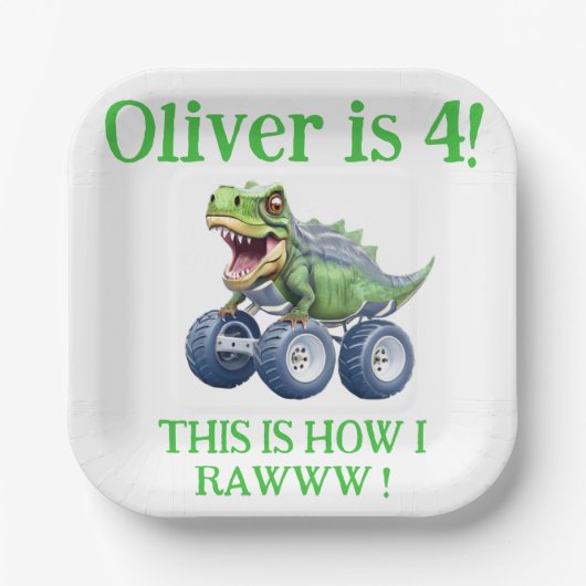 恐竜おもしろいの怪物トラック ペーパープレート (正面)