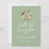 恐竜おもしろいの結婚セージ・グリーン セーブザデート (正面)