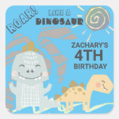 恐竜おもしろいの轟音子供の誕生日パーティー スクエアシール (正面)