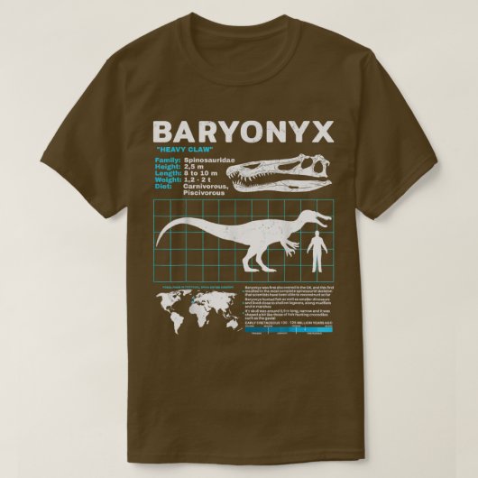 恐竜おもしろいの重石ファクトシートの化石データ Tシャツ (デザイン正面)