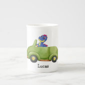 恐竜おもしろいアンティークカースクール子供の誕生日 ボーンチャイナマグカップ (正面)