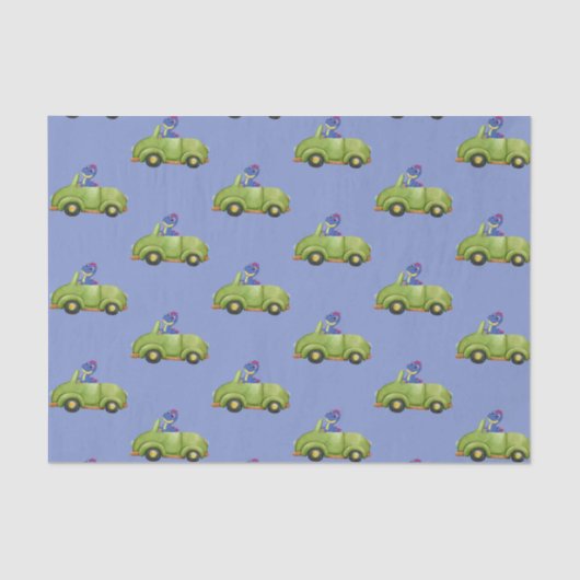 恐竜おもしろいアンティーク車の少年スクールキッド誕生日 薄葉紙 (正面)