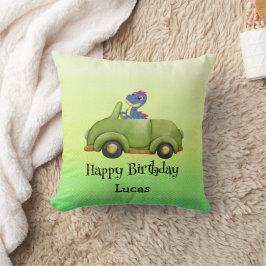 恐竜おもしろいアンティーク車の誕生日スクールボーイ クッション