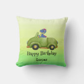 恐竜おもしろいアンティーク車の誕生日スクールボーイ クッション (正面)