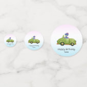 恐竜おもしろいアンティーク車の誕生日スクールボーイ コンフェッティ (正面)