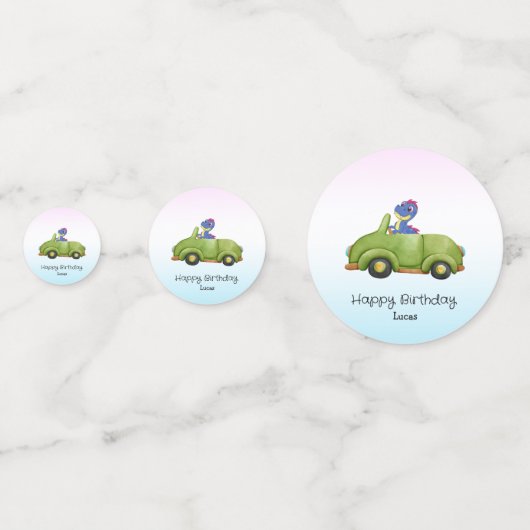 恐竜おもしろいアンティーク車の誕生日スクールボーイ コンフェッティ (正面)