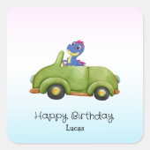 恐竜おもしろいアンティーク車の誕生日スクールボーイ スクエアシール (正面)