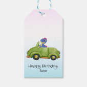恐竜おもしろいアンティーク車B2S子供の誕生日パーティー ギフトタグ (正面)