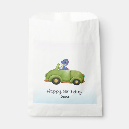 恐竜おもしろいアンティーク車B2S子供の誕生日パーティー フェイバーバッグ (正面)