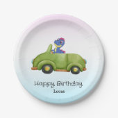 恐竜おもしろいアンティーク車B2S子供の誕生日パーティー ペーパープレート (正面)