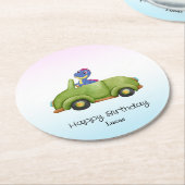 恐竜おもしろいアンティーク車B2S子供の誕生日パーティー ラウンドペーパーコースター (アングル)