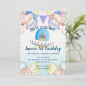 恐竜おもしろいエイリアンUFO学校の子供の誕生日パーティー 招待状 (スタンド正面)