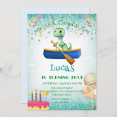 恐竜おもしろいカヤック誕生日パーティーDIY名 シーズンカード (正面/裏面)