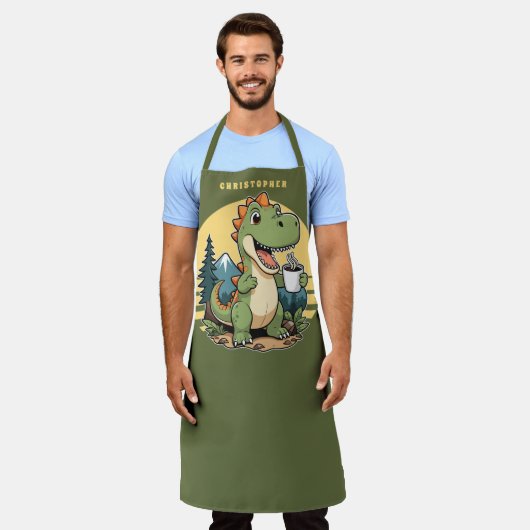 恐竜おもしろいキャンプアウトドアシェフパーソナライズされた エプロン (着用した状態)