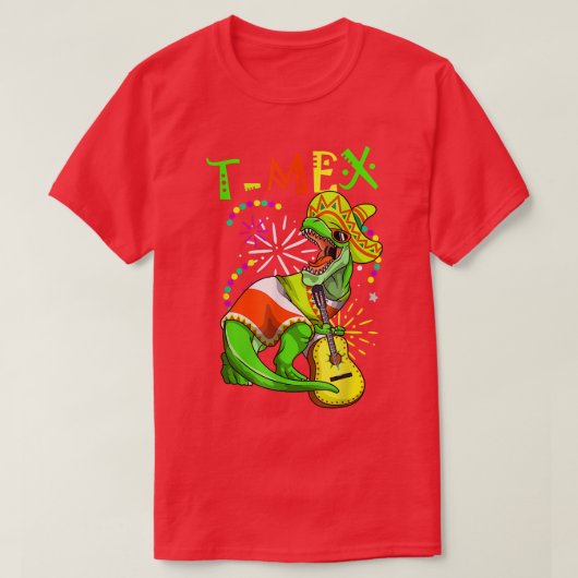 恐竜おもしろいギターソンブレロフィエスタTレチンコD Tシャツ (デザイン正面)