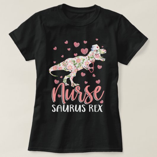 恐竜おもしろいスクラブナースライフRN看護LPNフロー Tシャツ (デザイン正面)