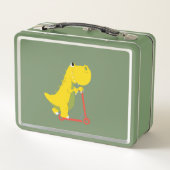 恐竜おもしろいスクーター玩具新学期少年の子供 メタルランチボックス (裏面)