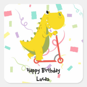 恐竜おもしろいスクーター玩具誕生日少年パーティー スクエアシール