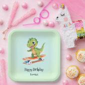 恐竜おもしろいスケートボード誕生日パーティーの少年 ペーパープレート (パーティー)