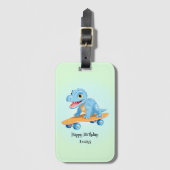 恐竜おもしろいスケートボード誕生日パーティーDIY名 ラゲッジタグ (正面縦)