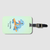 恐竜おもしろいスケートボード誕生日パーティーDIY名 ラゲッジタグ (正面横)