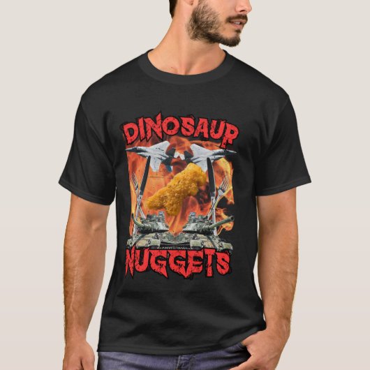 恐竜おもしろいチキンナゲット海賊版ハードコアフラ Tシャツ (正面)
