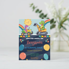 恐竜おもしろいトラクターのバルーンボーイ新学期 ポストカード